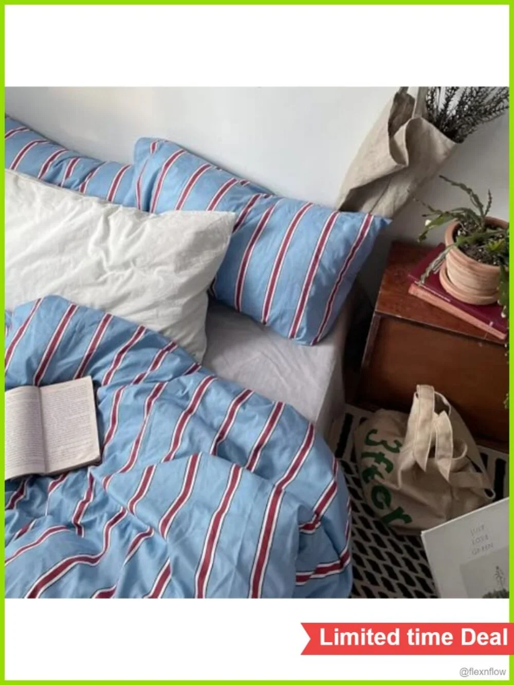 Vintage Striped Cotton Comforter Set Twin XL 3-Piece Retro Geometric